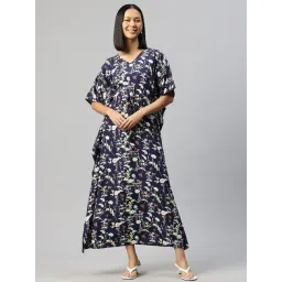 Cottinfab Navy Blue Floral Kaftan Dress-picture-37