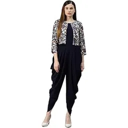cottinfab Navy Blue Solid Dhoti Style Jumpsuite With Jacket-picture-10