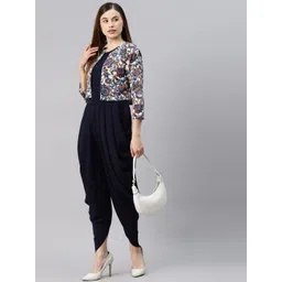Cottinfab Navy Blue Solid Dhoti Style Jumpsuite With Jacket image 2