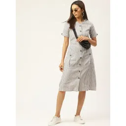 Cottinfab Off White & Grey Cotton Striped Shirt Dress-picture-19