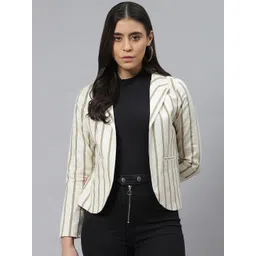 Cottinfab Off-White & Olive Green Striped Pure Cotton Blazer-picture-17