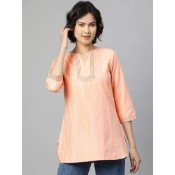 Cottinfab Peach Self Design Ethnic Cotton Top-picture-10