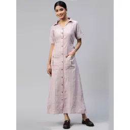 Cottinfab Pink & Grey Cotton Striped Shirt Dress-picture-21