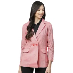 Cottinfab Pink Cotton Regular Fit Double Breasted Blazer-picture-10