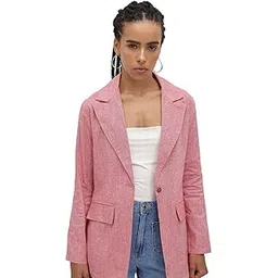 cottinfab Pink Solid Notched Lapel Collar Single-Breasted Blazer-picture-41