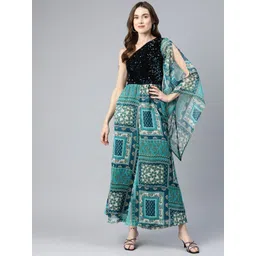 Cottinfab Printed Sequin Embellished One Shoulder Jumpsuit-picture-26