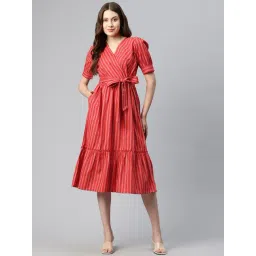 Cottinfab Red & White Cotton Striped Midi Dress-picture-41