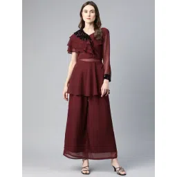 Cottinfab Red Embellished Top With Trousers-picture-26