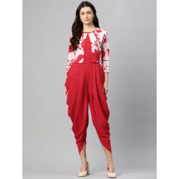 Cottinfab Red Printed Regular Fit Dhoti Style Jumpsuit with Jacket-picture-25