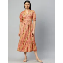 Cottinfab Rust & Yellow Printed Midi Dress-picture-28