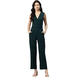 cottinfab Solid Green Shawl Neck Basic Jumpsuit-picture-22