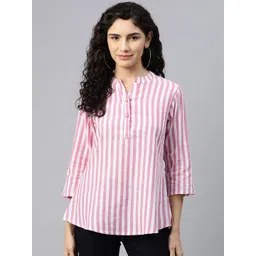 Cottinfab Striped Mandarin Collar Cotton Top-picture-13