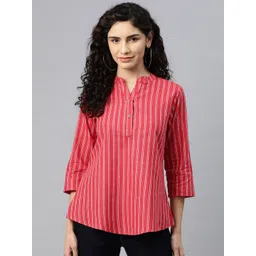 Cottinfab Striped Mandarin Collar Cotton Top-picture-26