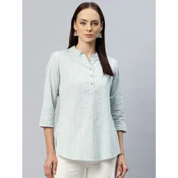 Cottinfab Striped Mandarin Collar Cotton Top-picture-23