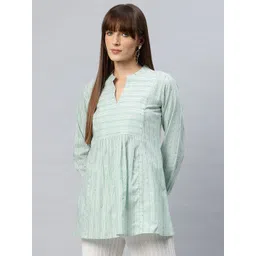 Cottinfab Striped Mandarin Collar Cotton Top-picture-21