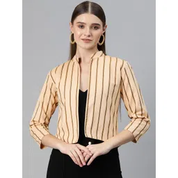 Cottinfab Striped Mandarin Collar Open Front Jacket-picture-35