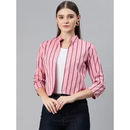 Cottinfab Striped Mandarin Collar Open Front Jacket-picture-19