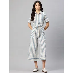 Cottinfab Striped Shirt Collar Basic Jumpsuit-picture-43