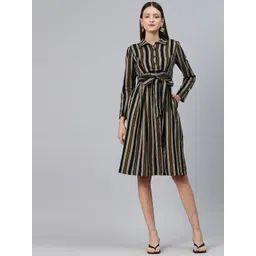Cottinfab Striped Shirt Dress with Tie-Up Detail-picture-30