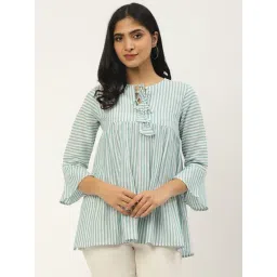 Cottinfab Turquoise Striped A-Line Cotton Top-picture-38