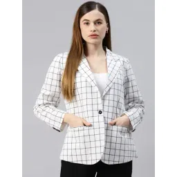 Cottinfab White & Black Checkered Cotton Blazer-picture-33