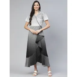 Cottinfab White & Black Ditsy Geometric Print A-Line Midi Dress-picture-18