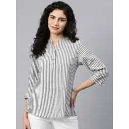 Cottinfab White & Grey Cotton Striped Top-picture-30