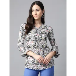 Cottinfab White & Pink Printed Top-picture-22