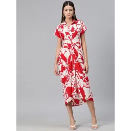 Cottinfab White & Red Floral Print Shirt Dress-picture-13