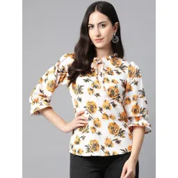 Cottinfab White & Yellow Floral Print Top-picture-39