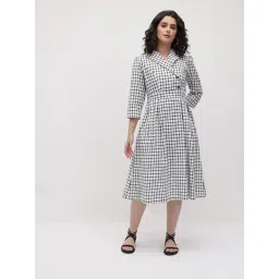 Cottinfab White Cotton Checked Regular Fit Midi Blazer Dress-picture-17