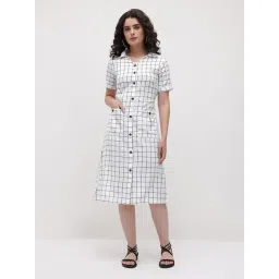 Cottinfab White Cotton Checked Regular Fit Shirt Dress-picture-46