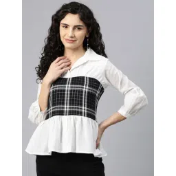 Cottinfab White Cotton Checks Peplum Top-picture-25