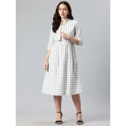Cottinfab White Cotton Regular Fit Checks Dress image 1