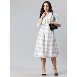 Cottinfab White Cotton Regular Fit Checks Dress image 4