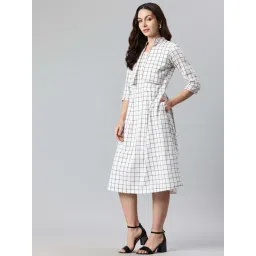 Cottinfab White Cotton Regular Fit Checks Dress image 3