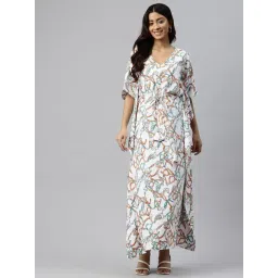 Cottinfab White Printed Kaftan Maxi Dress-picture-44