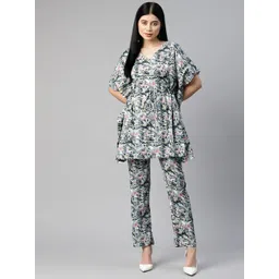 Cottinfab Women Abstract Printed Kaftan with Trousers-picture-27