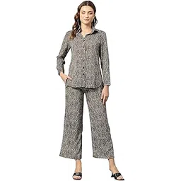cottinfab Women Beige & Black Animal Print Shirt with Trousers-picture-12