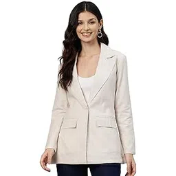 cottinfab Women Beige & White Striped Single-Breasted Pure Cotton Casual Blazer-picture-16