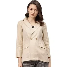 cottinfab Women Beige Cotton Solid Double-Breasted Casual Blazer-picture-41