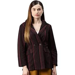 cottinfab Women Black & Red Striped Double-Breasted Blazer-picture-52