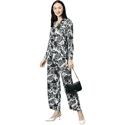 cottinfab Women Black and White Printed Shirt with Trousers-picture-17