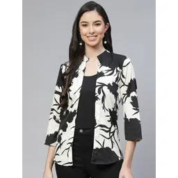 Cottinfab Women Black & White Printed Tropical Shrug-picture-25