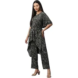 cottinfab Women Black &Grey Printed Co-ord Set with Kaftan Top and Trouser-picture-37