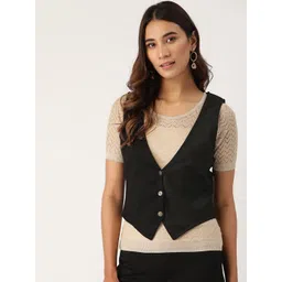Cottinfab Women Black Solid Lightweight Waistcoat-picture-12