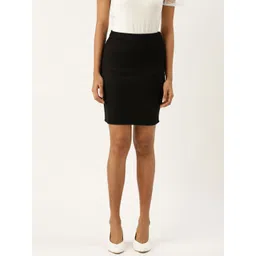 Cottinfab Women Black Solid Pencil Pure Cotton Skirt-image-29