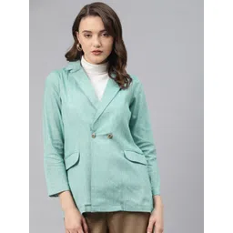 Cottinfab Women Blue Cotton Solid Slim Fit Double Breasted Blazer-image-31