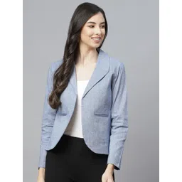 Cottinfab Women Blue Pure Cotton Blazer With Shawl Collar-picture-48
