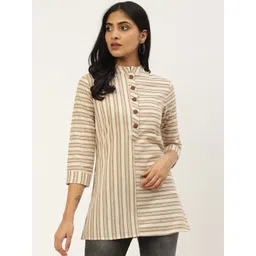 Cottinfab Women Brown & Off-White Striped Tunic-picture-31